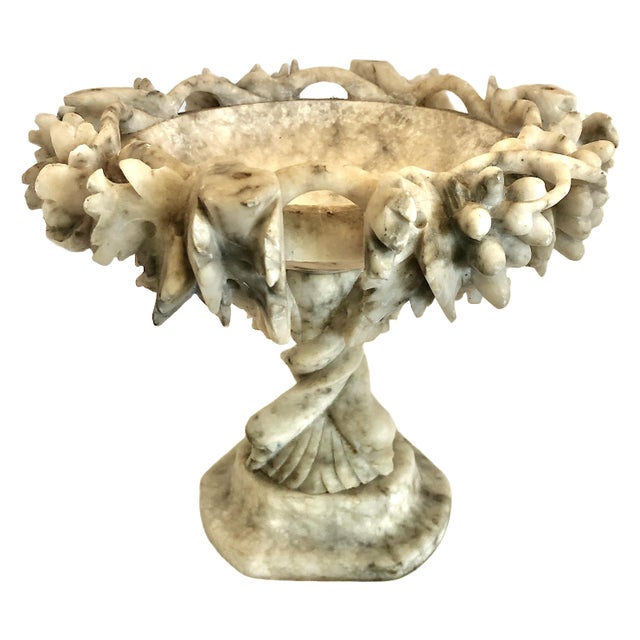 Stone Antique Italian Carved Alabaster Centerpiece With Grape Clusters and Dolphins For Sale - Image 7 of 14