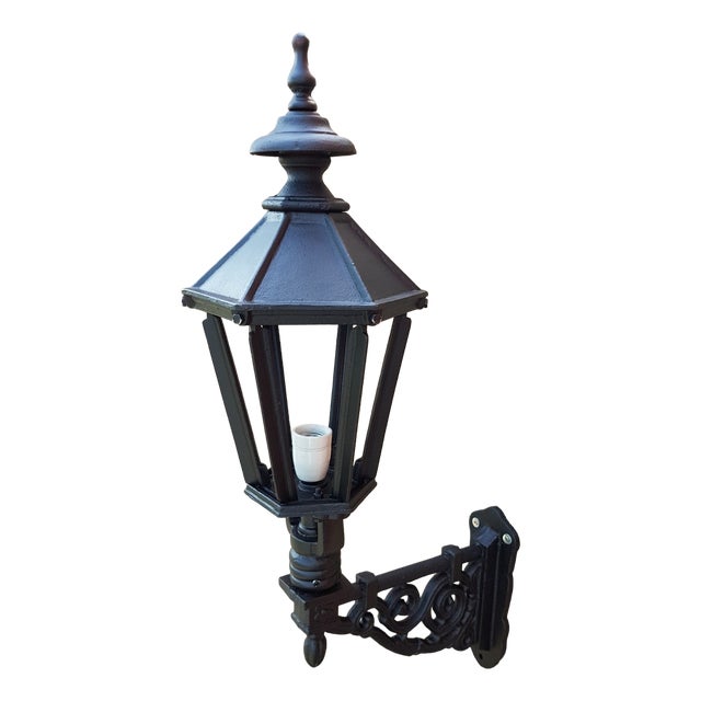 Antique Hexagon Cast Iron Wall Lantern For Sale