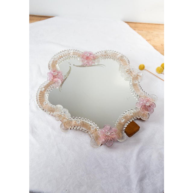 Murano Glass Mirror with Flowers, 1950s For Sale - Image 6 of 12