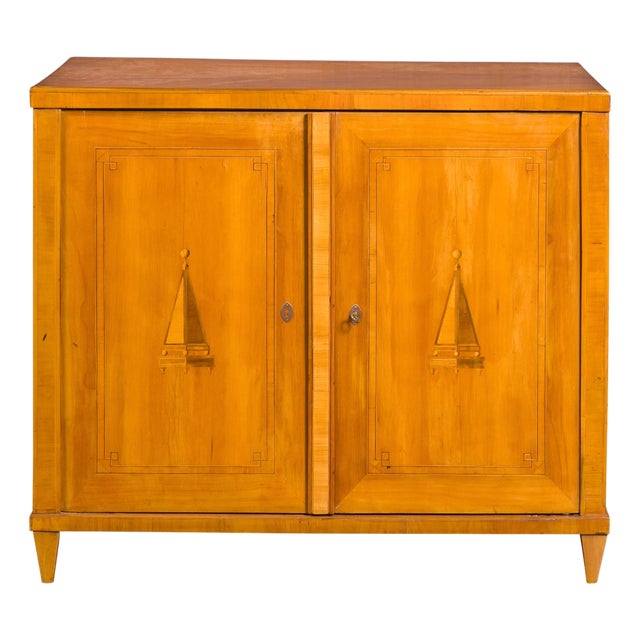 Austrian Biedermeier Period Walnut Buffet with Geometric Pyramidal Marquetry For Sale