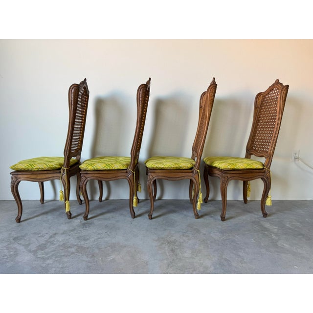 Wood Vintage French Country Louis XV–Style Carved Wood Dining Chairs With Cane Backs — Set of 4 For Sale - Image 7 of 12