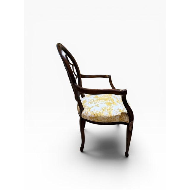 Wood 1990s Hepplewhite Style Spider Back Armchair With “Balloon De Neumours” Upholstery For Sale - Image 7 of 14