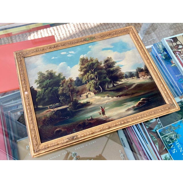 Beautiful French 19th Century landscape painting. Old wood original stretchers . Nice old gilt frame too. Sight...