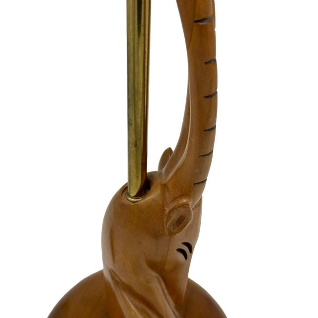 Brown Vintage Mid-Century Modern Gazelle Table Lamp in Walnut Wood Carved For Sale - Image 8 of 12