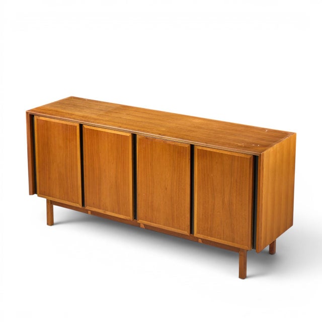 Dillingham Mid Century Walnut and Cane Sideboard Credenza and Hutch For Sale - Image 12 of 14