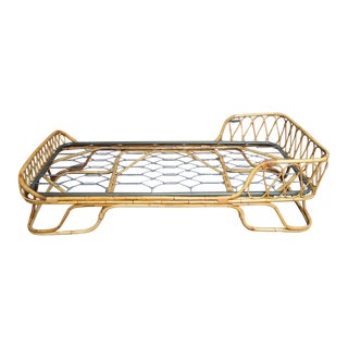 Italian Modernist Rattan and Bamboo Sleigh Daybed After Tito Agnoli for Bonacina For Sale
