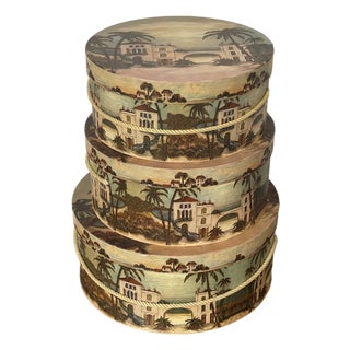 Set of 3 Vintage Tropical Hat Boxes For Sale