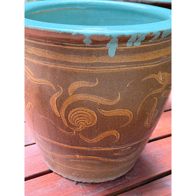 Large Chinese Glazed Terracotta Earthenware Planter Set Decorated With Dragons Egg Pots For Sale - Image 14 of 18