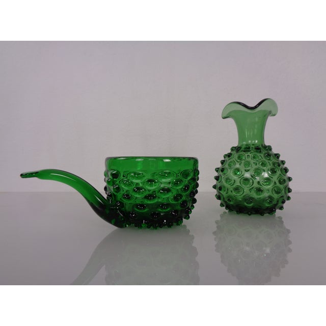 1960s Italian Green Bubble Glass Vase & Bowl from Empoli, 1960s, Set of 2 For Sale - Image 5 of 16