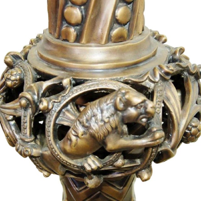Pair of Late 19th Century Gothic Revival Bronze Torcheres With Alabaster Shades For Sale - Image 4 of 6