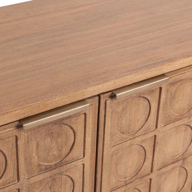 Tan Circle Grid Carved Wood Sideboard For Sale - Image 8 of 8