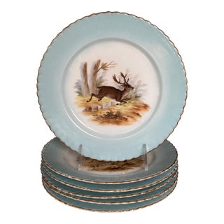 Mid-Century Victoria Pottery Buck Deer Motif Hand Painted Salad Plates - Set of 6 For Sale