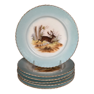 Mid-Century Victoria Pottery Stag Motif Hand Painted Salad Plates - Set of 6