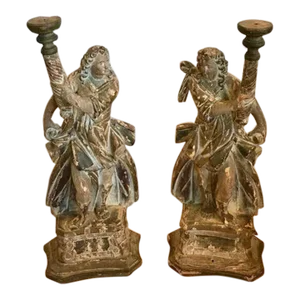 Pair of 17th Century Italian Figural Prickets Now Mounted as Lamps