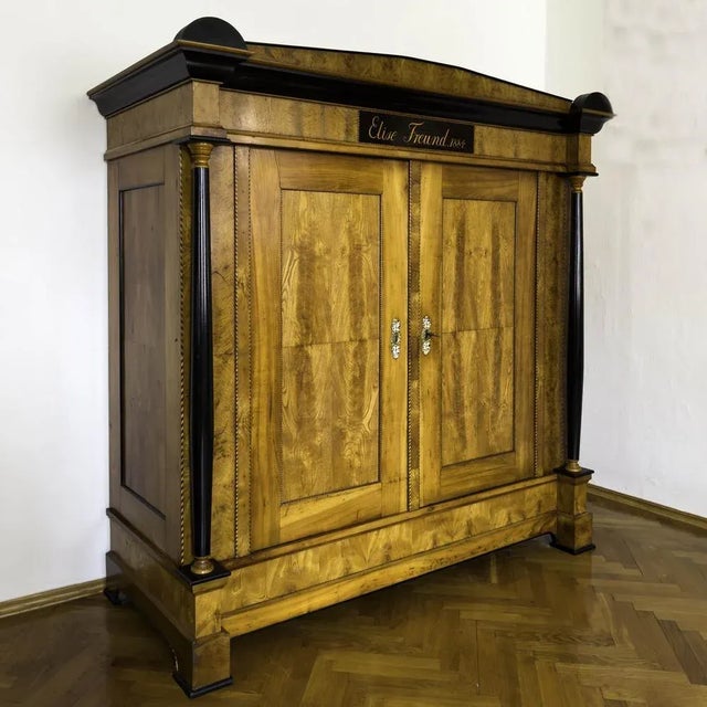 Large Biedermeier Wardrobe in Ash and Cherry, 1884 For Sale - Image 3 of 10