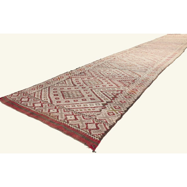 21967 Vintage Zemmour Moroccan Kilim Rug, 03'06 x 21'03. The Eternal Talisman: A Vintage Zemmour Moroccan Masterpiece of...