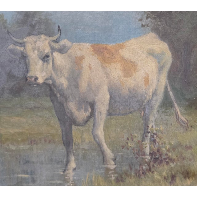 Realism Robert Atkinson Fox (1860-1935), Cow in a Stream, Gouache on Canvas Painting For Sale - Image 3 of 18