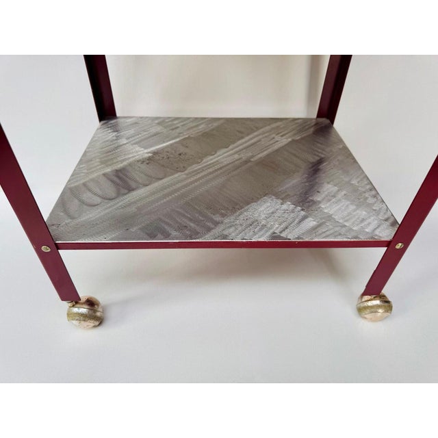 Brick Red Vintage Red Steel Shop Cart With Hand-Ground Metal Surfaces For Sale - Image 8 of 16