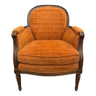 Mid-Century Hollywood Regency Bergère Armchair in Tangerine For Sale