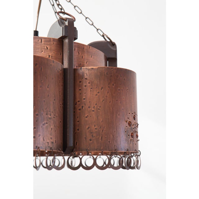 1970s Large Vintage Swedish Copper and Wood Pendant, 1970s For Sale - Image 5 of 14