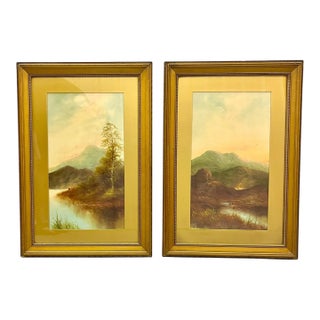 Pair Vintage Gilt Wood Framed English Landacape Paintings For Sale