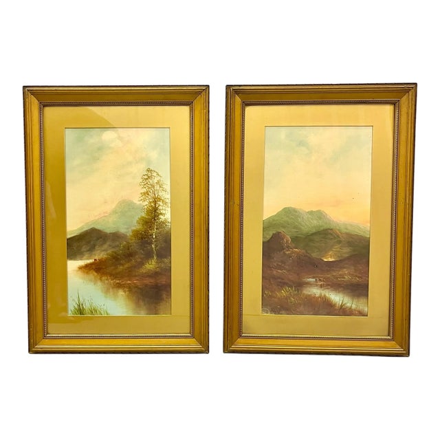 Pair Vintage Gilt Wood Framed English Landacape Paintings For Sale