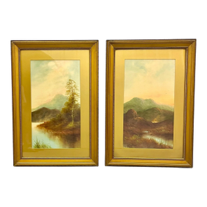 Pair Vintage Gilt Wood Framed English Landacape Paintings