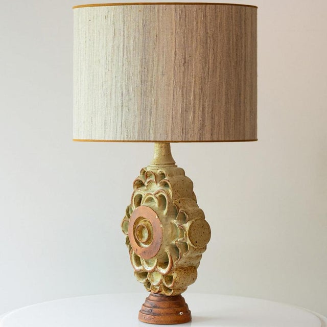 Large Ceramic Table Lamp attributed to B. Rooke with Lampshade attributed to R. Houben, 1970s For Sale - Image 6 of 8