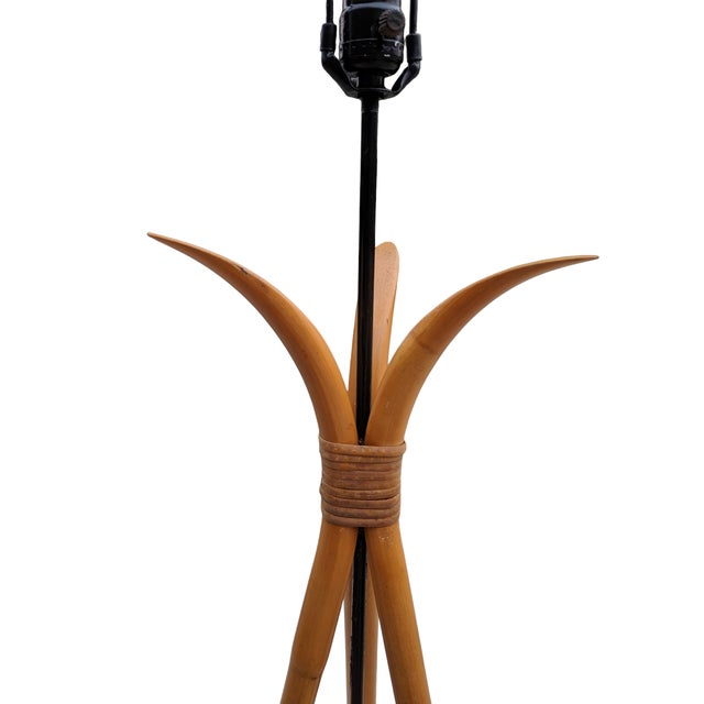 Vintage Paul Frankl Style Rattan Bentwood Tiki Floor Lamp For Sale - Image 10 of 12