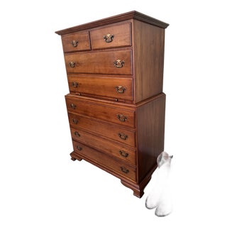 1950s L. & J. G. Stickley Solid Cherry Georgian 8-Drawer Highboy For Sale
