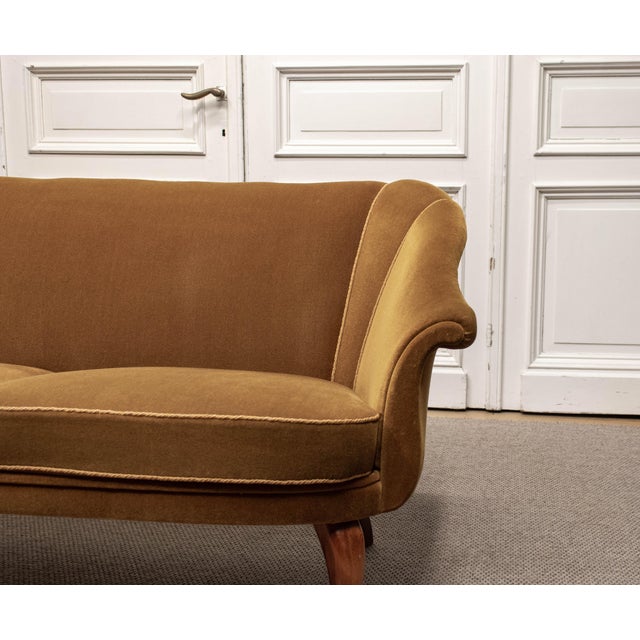 Mid-Century Modern Swedish Two-Seater Sofa in Bronze-Coloured Velour, 1940s For Sale - Image 3 of 8