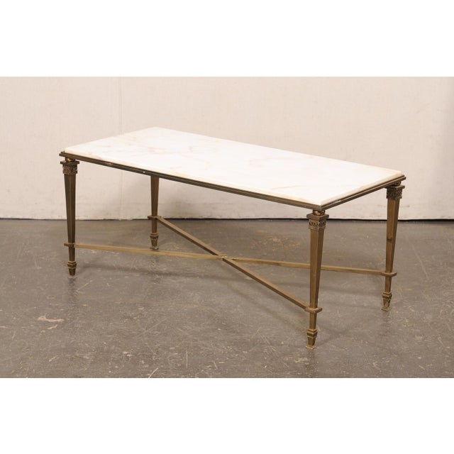 Mid 20th Century Mid 20th Century French White Marble & Brass Coffee Table For Sale - Image 5 of 12
