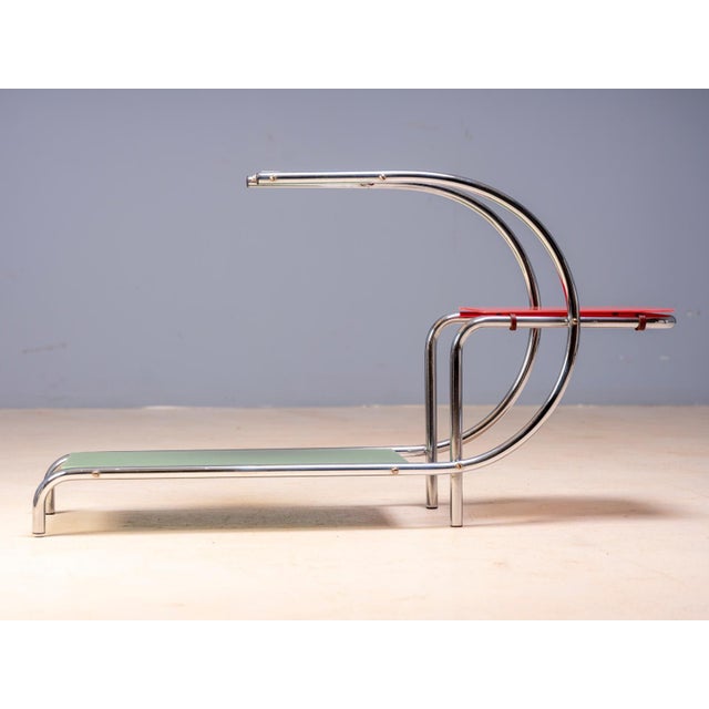 1950s 20th Century Bauhaus Tubular Steel Flower Stand with Colored Glass Shelves by Emile Guyot, Czechoslovakia, 1950 For Sale - Image 5 of 6