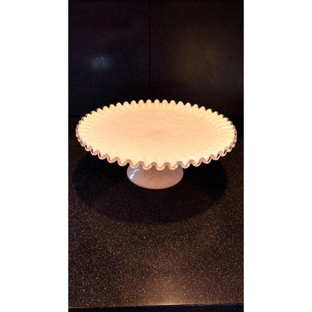 1960s Country Fenton Lace Milk Glass Cake Stand For Sale - Image 9 of 10