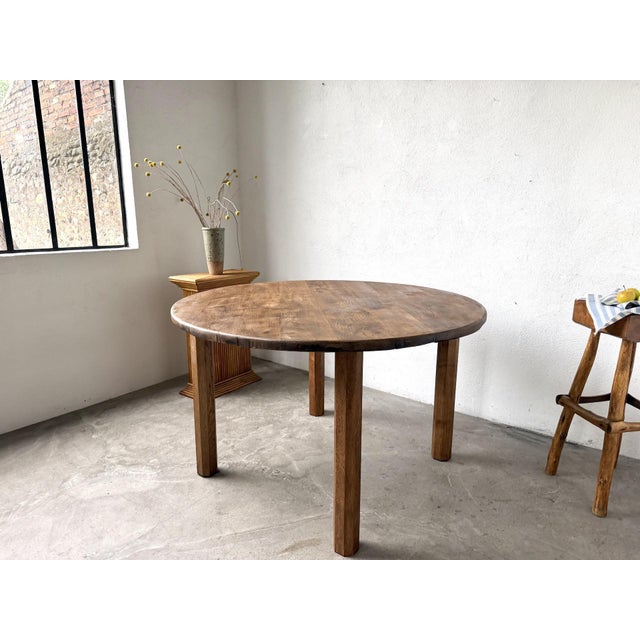 Brutalist Round Table in Oak, 1950s For Sale - Image 9 of 18