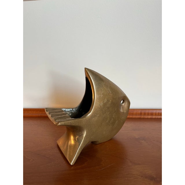 Brass Mid Century Modern Solid Brass Fish Sculpture Ashtray For Sale - Image 8 of 8