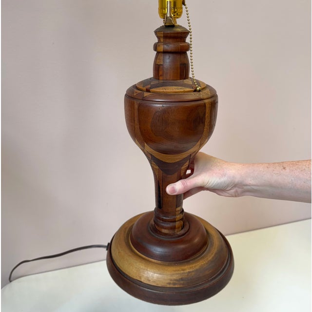 Wood Mid-Century Turned Mixed Wood Lamp With Shade For Sale - Image 7 of 12
