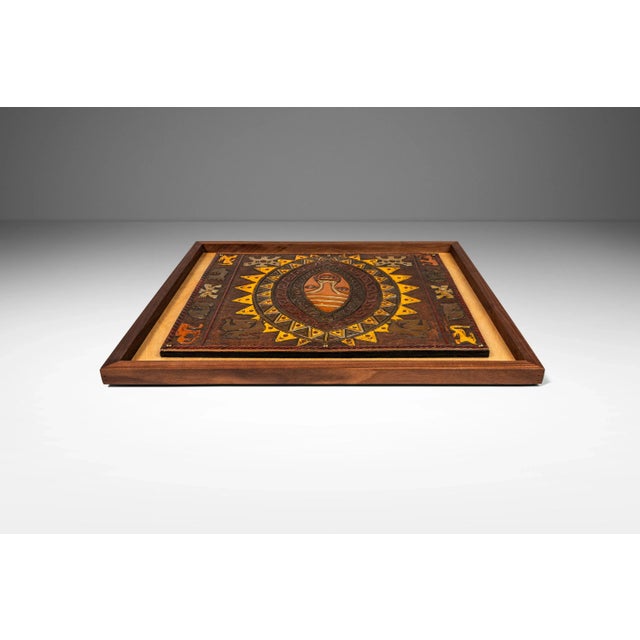 Angel I. Pazmino Set of Two Mid-Century Modern Framed Embossed Leather Pre-Columbian Folk Art by Angel Pazmino, Ecuador, C. 1960's For Sale - Image 4 of 12