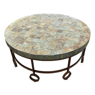 2000s Century Furniture Round Slate Mosaic Coffee Table - 1 Piece For Sale