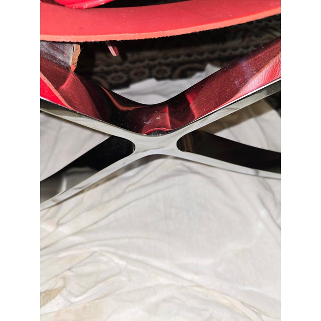 Attributed Knoll Barcelona Chair & Matching Ottoman – Early 1960s Chrome Frame, Custom Red Leather, Laurel Canyon Provenance For Sale - Image 14 of 15