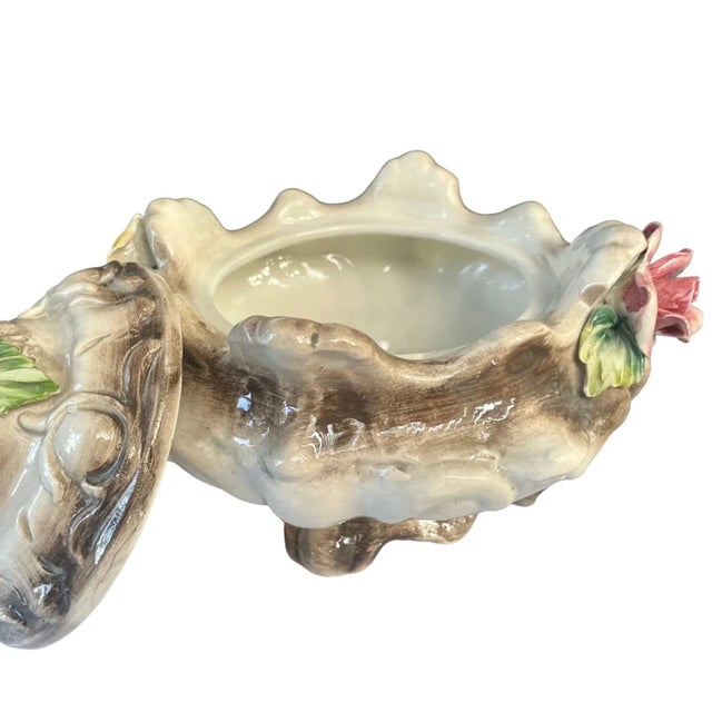 Italian Vintage Italian Capodimonte Ceramic Covered Dish With Sculpted Roses For Sale - Image 3 of 8