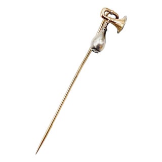Mid 19th Century 14k Gold Victorian Bicycle Horn Stick Pin For Sale