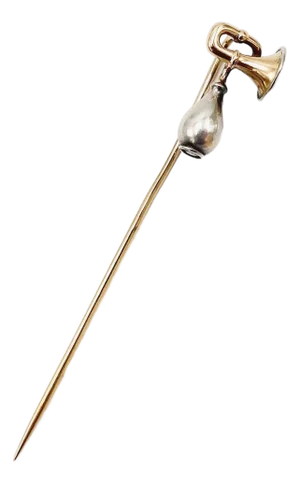Mid 19th Century 14k Gold Victorian Bicycle Horn Stick Pin