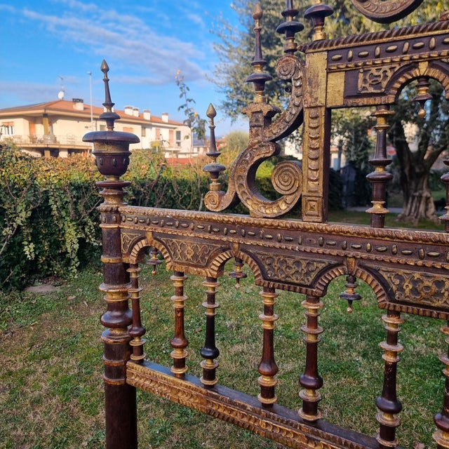 Brown Antique Walnut Bed with Gilding, 1650 For Sale - Image 8 of 17