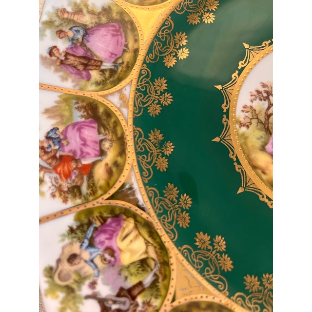 Vintage Fragonard Love Story Plates, Royal Vienna Bavarian Porcelain, Green & Gold - Set of 2 For Sale - Image 12 of 12