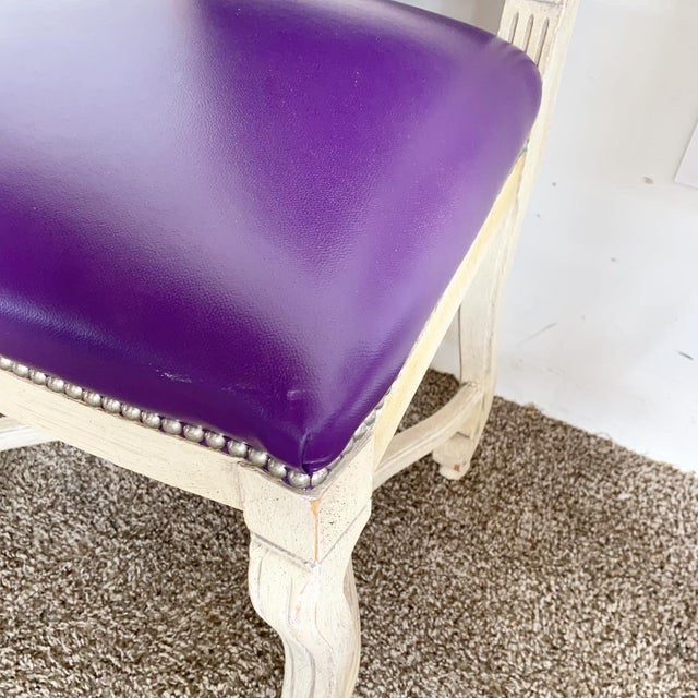 Purple French Provincial Purple Vinyl and Platted Back Dining Chairs - Set of 4 For Sale - Image 8 of 12