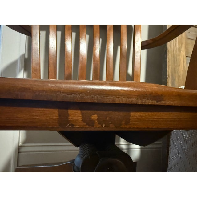 Brown Early 20th Century Wooden Banker’s Chair – Swivel Office Chair With Spring Tilt For Sale - Image 8 of 10