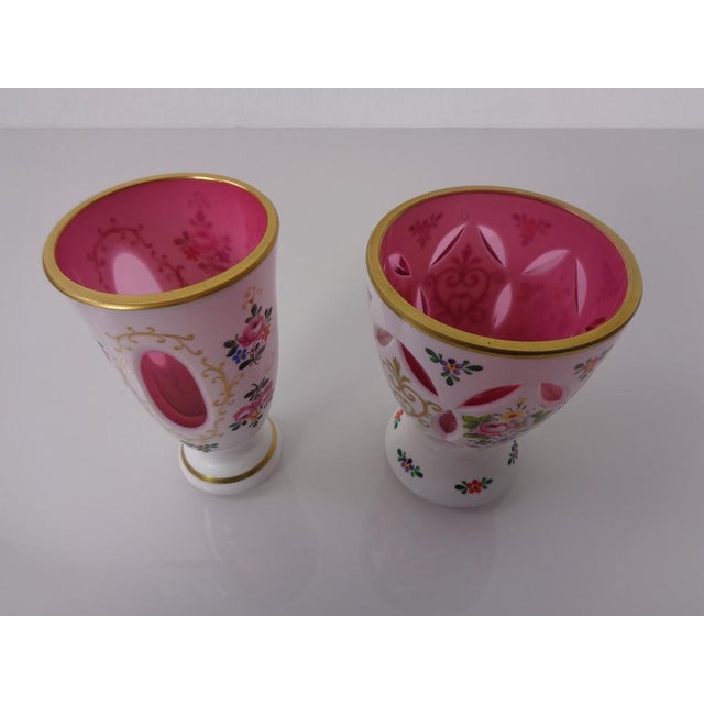 Czechoslovakian Hand-Painted Bohemian Glass Vases, 1890s, Set of 2 For Sale - Image 9 of 18