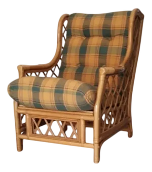 Vintage Armchair in Tartan Fabric, Bamboo and Rattan