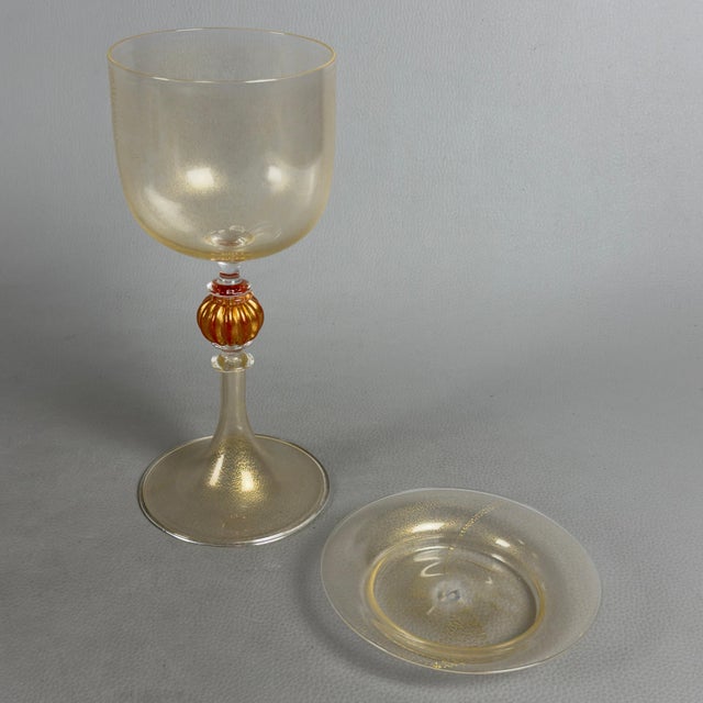 Submerged Gilded Sacred Chalice and Saucer in Murano Glass from Seguso Vetri D'Arte, 1970s, Set of 2 For Sale - Image 14 of 14